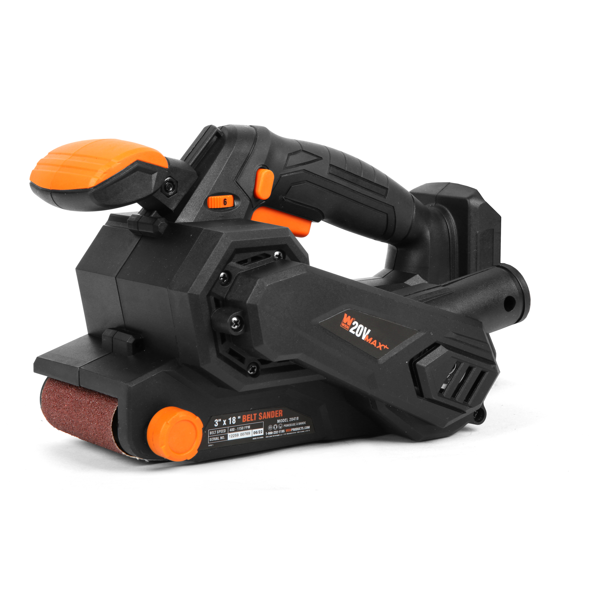 WEN 20V Max Cordless Belt Sander - 3in. x 18in., 1150 OPM, Tool Only, Model# 20418BT